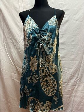 Zara Teal and white Paisley Satin Slip Dress
